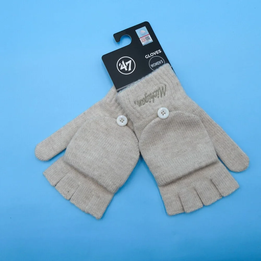 '47 Brand Michigan Wolverines Winter Gloves‎ Womens Beige Knit College Mittens